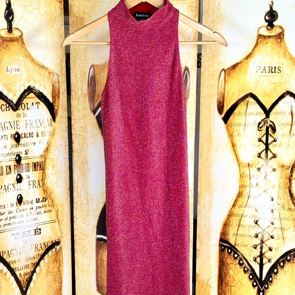 Bebe Metallic Pink Racerback Mini Dress – Size Small
